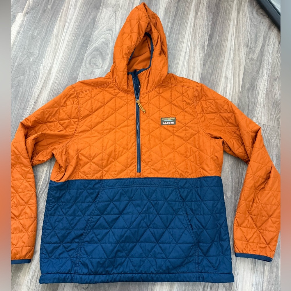 LL Bean Mens Katahdin Insulated Pullover Hooded Half Zip Quilted Jacket Large